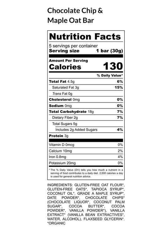 The Maple Brothers Chocolate Chip & Maple Oat Bar | - The Maple Shop